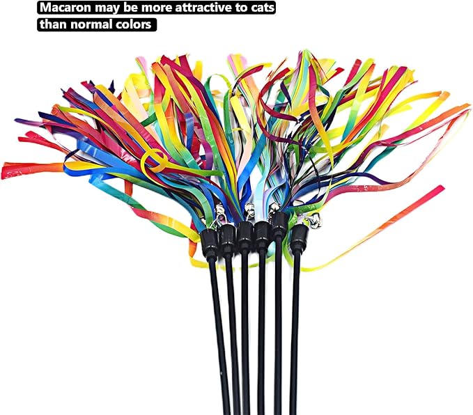 IUHKBH Cat Wands, 6 PCS Interactive Cat Teaser Wand with Sound Tassel and Bell Colorful Cat Toy