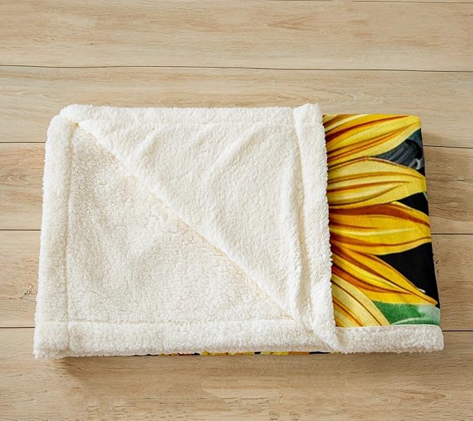 Sunflower Plush Blanket Floral Print Fleece Throw Blanket Blossom Flowers Pattern Sherpa Blanket for Sofa Couch Bed Botanical Branches Garden Fuzzy Blanket Room Decor Twin 60x80 Inch