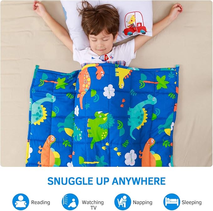 Mr. Sandman 5 lbs Weighted Blanket for Twin Size Bed, Perfect for 40-60lb Organic Cotton Heavy Blanket with Premium Glass Beads - 36" x 48" Dinosaur Park