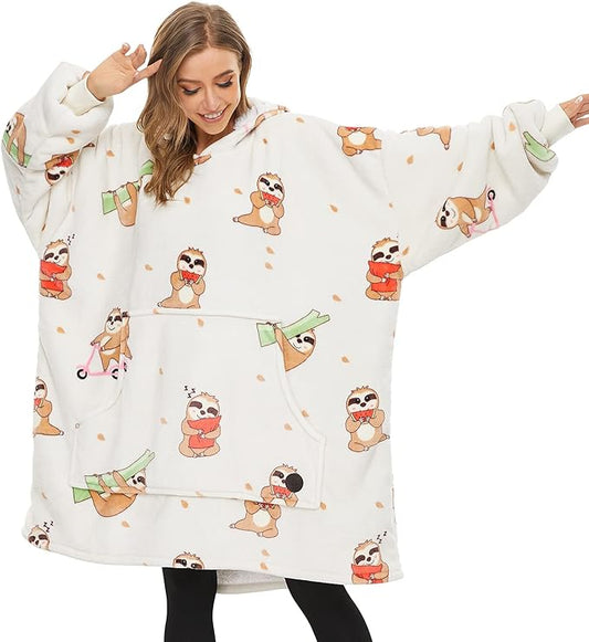 THREE POODLE Wearable Blanket Hoodie for Women, Oversized Sherpa Sweatshirt Blanket for Adults Men, Warm Cozy Sloth Hooded Blanket, Gifts for Mom Girlfriend Sister