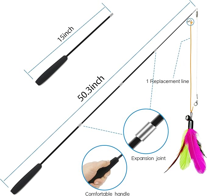 ZPH Cat Toys Interactive for Indoor Cats,2PCS Retractable Cat Wand Toys,9PCS Teaser Toys&1PCS Cat Eyeglasses Cat Toy,Interactive Feather Toy for Teaser Play and Chase Exercise with Kitten