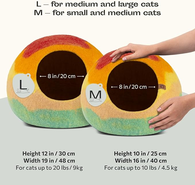 MEOWFIA Cat Cave – Premium Felt Cat Bed for Indoor Cats, Handmade 100% Merino Wool (Vivid Shades) (Large, Tucson Sunset)