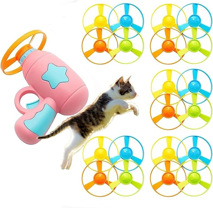 Cat Fetch Toys, Interactive Flying Cat Toy with 20 Flying Propellers, Dog Cat Pet Tracks Chasing Toy for Indoor,Outdoor Cats (Pink + 20 Propellers)