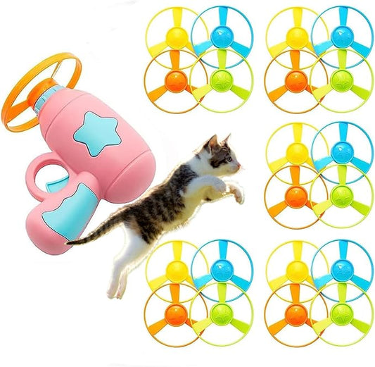 Cat Fetch Toys, Interactive Flying Cat Toy with 20 Flying Propellers, Dog Cat Pet Tracks Chasing Toy for Indoor,Outdoor Cats (Pink + 20 Propellers)