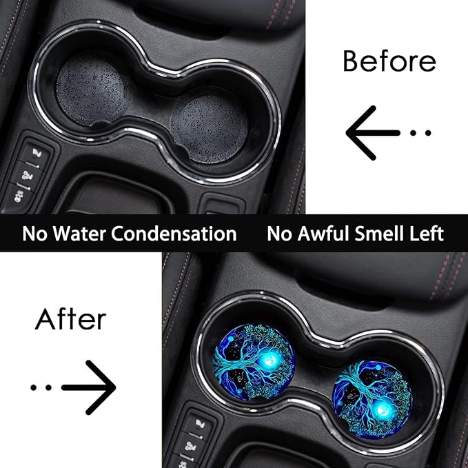 Car Coasters for Cup Holders,2 Pack Tree of Life Car Cup Holder Coasters,2.75" Universal Size Anti Slip Rubber Mat,Automotive Cup Holder Decal Decor Accessories,Good Luck Gifts for Women,Men