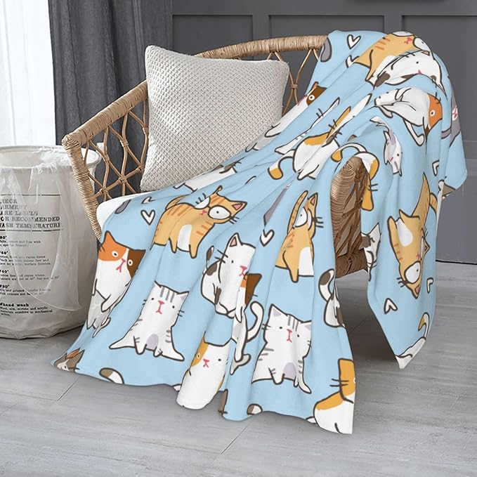 Cute Cats Print Blanket Throw 80"x60", Plush Flannel Blankets with Cats on It, Gifts for Kids Adults Cat Lovers People