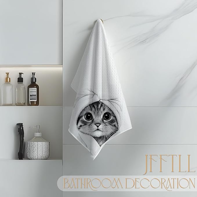 Funny Bathrobe Cat Bathroom Hand Towels, Cat Mom Lady Lovers Gifts for Women, Cute Kitty Kitten Hand Towels for for Bathroom Washroom Restroom Decor, 16x24 Inch