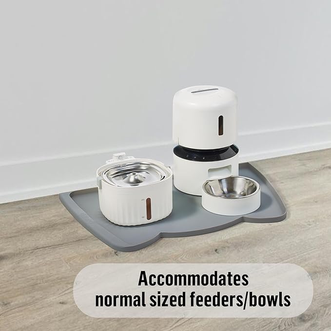 OHMO Dog Food Mat(Dark Grey, 24 * 15'') w/Residue Collection Pocket Silicone Pet Feeding Mat for Floor High Edges Anti Spills Waterproof Cat Water Bowl Tray, Easy Clean Placemat