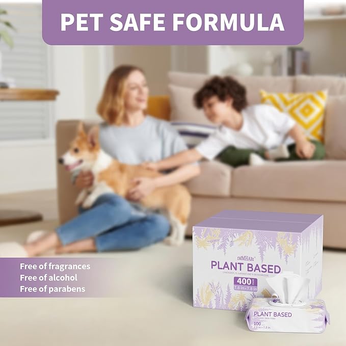 400 Dog Wipes for Paws and Butt Plant Based Hypoallergenic Pets Cleansing & Deodorizing Anal Gland Hygienic Puppy Wipes for Dogs Face and Body Wipes Cleaning Fur Doggie Wipes Doggy Wipes (Lavender)