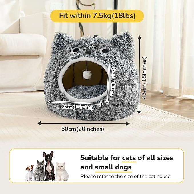 CATISM Cat Bed, Cat Beds for Indoor Cats, Cat Cave, Cat Cave for Indoor Cats, Cat Bed Cave, Large Cat Beds, Cozy Hooded Cat Bed with Soft Cushion, Removable Washable Cat Beds Keep Warm