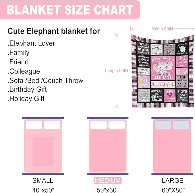 Elephant Lovers Blanket, 50"x60", Polyester/Flannel, Soft, Warm, Modern Cartoon Elephant Print Throw Blanket