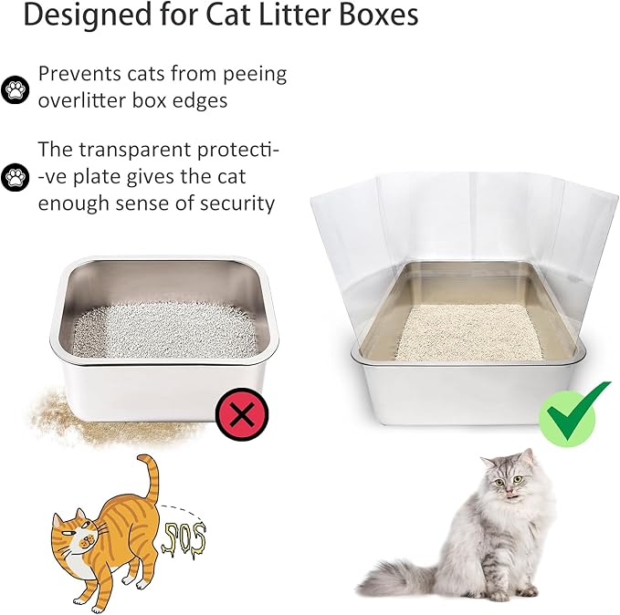 6Pcs Cat Litter Box Pee Shields,Transparent Easy Clean Litter Box Splash Guard for Open Top Litter Pan 14.5×11.5in- Litter Box Not Included