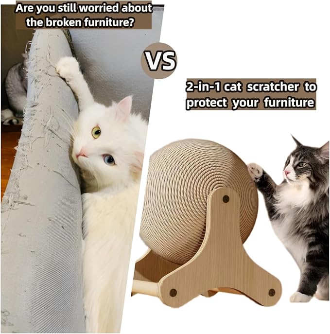 Cat Scratching Ball Toy Scratching Post Rotatable Scratching Training Exercise Sisal Material Scratching Toy, Equipped with a Replaceable Ball