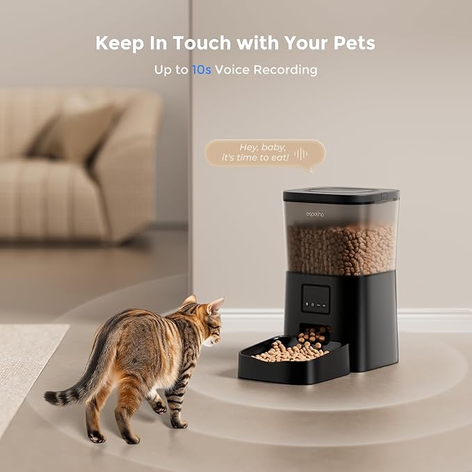 Automatic Cat Feeders WiFi: 2.4Ghz Smart APP Control- Timed Cat Food Dispenser with Desiccant Bag Keep Fresh for Indoor- Easy Set Up and Clean with Voice Recorder- Up to 10 Meals per Day