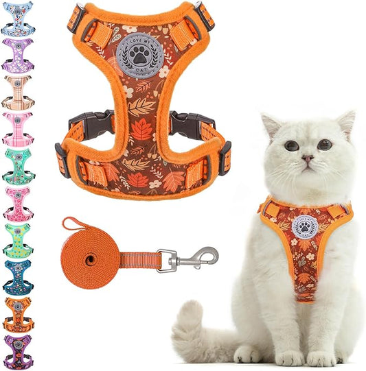 BEAUTYZOO Cat Harness and Leash Set for Walking Escape Proof, Neck Release Adjustable Harness for Kitten Puppy Small Medium Large Cats, Soft Cute Easy Control Small Cat Harness for Cats Boy and Girls