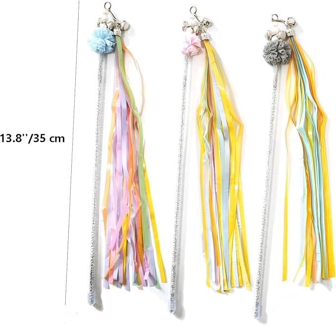 Cat Wands, 3 PCS Interactive Cat Toys with Rainbow Tassel Handcrafted Cat Tinsel Wand for Indoor Cats Kitten Play Chase Exercise