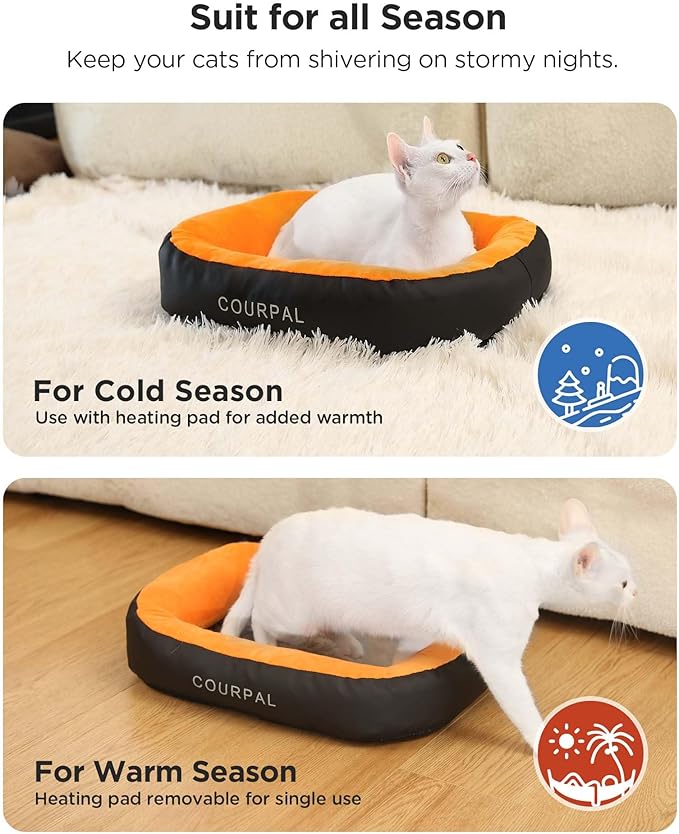 Heated Pet Bed for Indoor Cats - Self Warming Heating Dog Bed with Fur Fluffy Plush - Orthopedic Small Animal Bed with Memory Foam Side for Cat Puppy Rabbit - 4 Timing | 9 Temp | 19"x15"