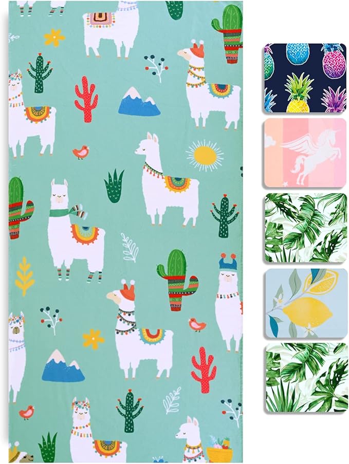 LIVILAN Llama Alpaca Cactus Beach Towels, Microfiber Bath Swim Pool Beach Towel, Quick Dry and Sand Free Oversized Towel 60.00" x 30.00", Super Soft Cute Lightweight Towels Gifts for Women Kids