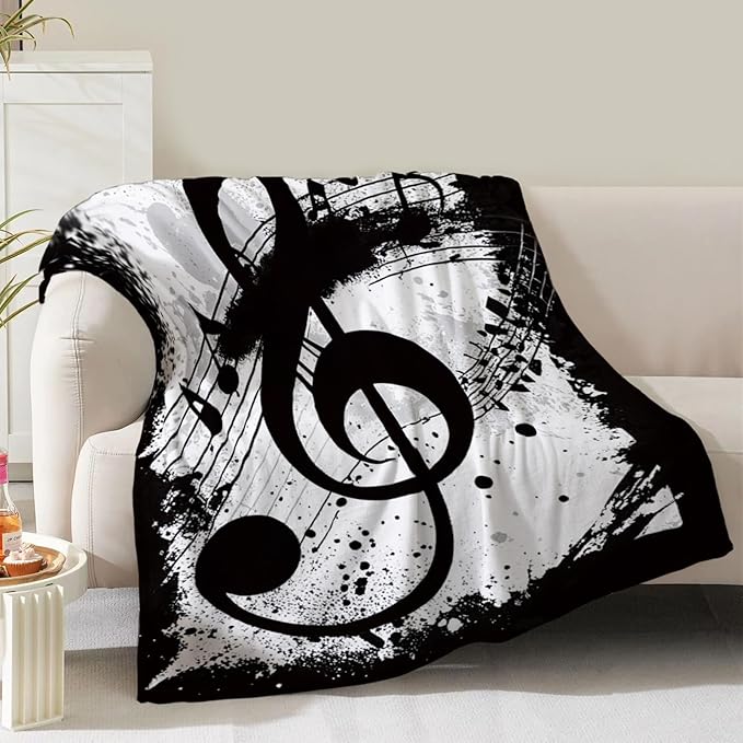 Music Note Blanket Gifts for Women Girls Mom Kids Adults Teen Birthday Christmas Valentine Presents Musical Theme Decor Home Bedroom Living Room Sofa Couch Soft Cozy Plush Fuzzy Flannel Throw 60"x50"