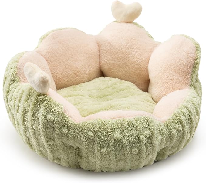 Hollypet Calming Cat Beds for Indoor Cats - Cute Cactus Pet Beds, Fluffy Puppy Bed, Non-Slip Extra Small Dog Bed, Green