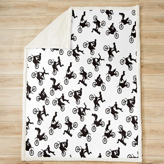 Motocross Rider Fleece Throw Blanket for Bed Sofa Couch Kids Extreme Sports Motorcycle Fuzzy Blanket Dirt Bike Motorbike Sherpa Blanket Boy Room Decor Plush Blanket Twin 60"x80"