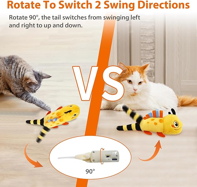 Gigwi Flopping Lizard Interactive Cat Toys with Catnip & Silvervine, Floppy Wiggle Cat Toy for Indoor Cats, Moving Activated Cat Kicker Toys, Electric Kitten Toys with USB Rechargeable