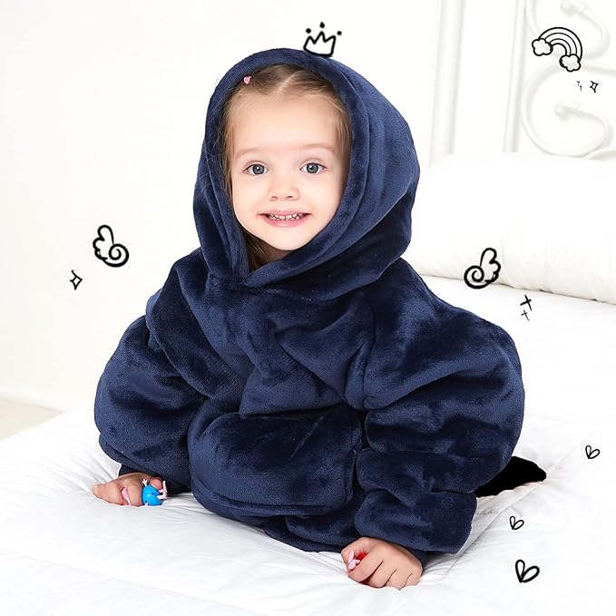 KFUBUO Wearable Blanket Hoodie for Kids Toddlers Sherpa Blanket Sweatshirt With Pocket Cute Hoodies 2-6 Year Old Girl Boy Birthday Gifts Navy