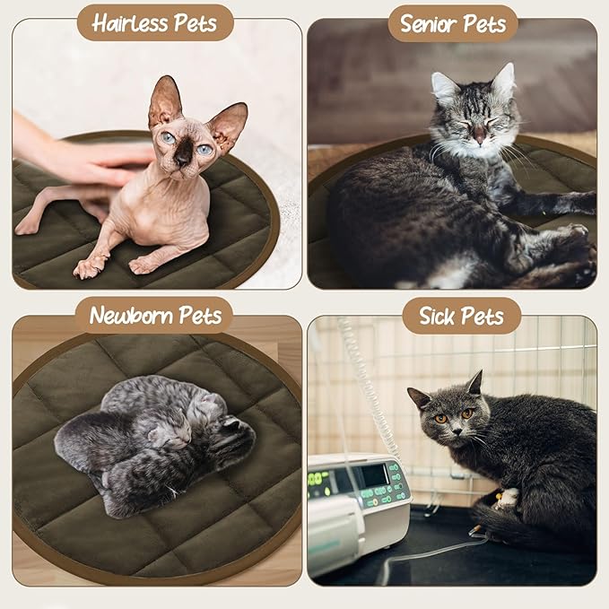 2 Pcs Cat Heating Pad Round 16 Inch Self Heating Cat Mat Washable Heated Cat Bed Anti Slip Cat Warming Pad Pet Bed Mat for Kennel Dog Crate Indoor Outdoor(Coffee,16 Inch)