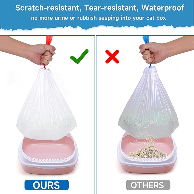 60 Pcs Cat Litter Box Liners, Large Cat Litter Bags with Drawstring, Leak Proof Cat Litter Bags Liners, Thick Cat Litter Liners, Easy Cleanup Disposable Litter Box Bags for Cats (29" x 18")