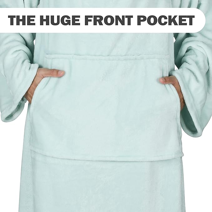 Solaris Travel Wearable Blanket with Sleeves, 2 in 1 Packable Airplane Pillow Blanket for Adult Women Men, Soft Cozy Warm Snuggy Body Blanket for Outdoor Indoor Home Lounge, Aqua