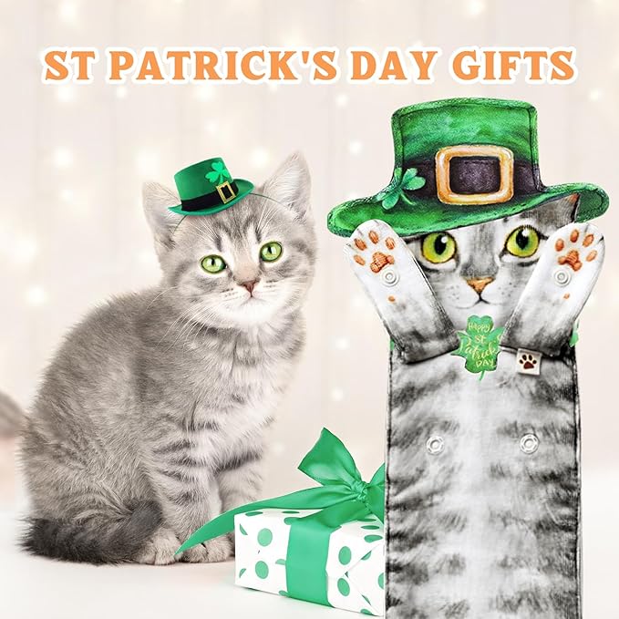 St Patrick's Day Cat Hand Towels for Kitchen Bathroom Decorations Gifts - Cute Shamrock Green Hanging Soft Absorbent Face Towel - Funny Birthday Housewarming Unique Gift for Women Mom Lady Cat Lovers