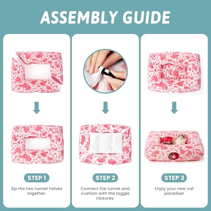 Cat Tunnel Bed for Indoor Cats - Cute Cat Donut Tunnel with Washable Circle Cushion, Round Pet Play Tunnel Toy for Kitten/Puppy/Rabbit,Pink