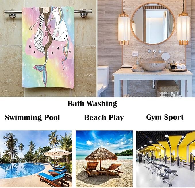 Pfrewn Wamika Unicorn Hand Towels Unicorn Mermaid Girl Rainbow Galaxy Bathroom Towel Ultra Soft Highly Absorbent Multipurpose Towels for Hand,Face,Gym,Sports Home Decor, 16x30 in