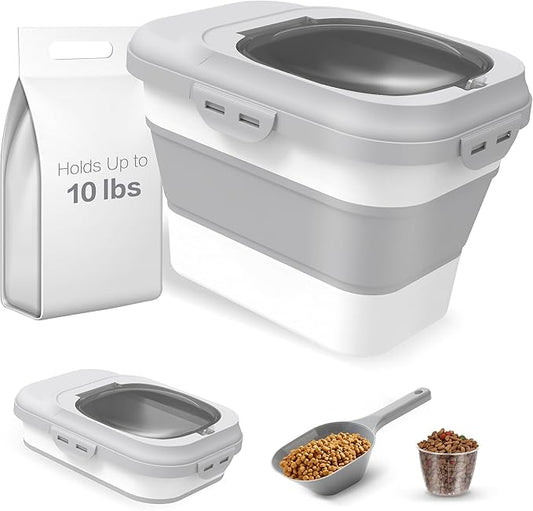 ANVS Dog Food Storage Container - Collapsible Dog Food Container with Airtight Lids, and Scoop,Dry Food For Dog, Cat and Other Pet Food (Grey, 10 lbs)