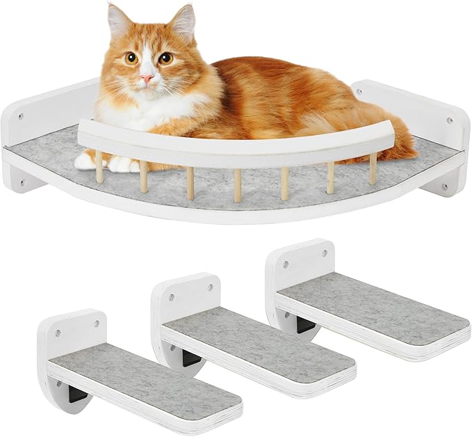 Cat Hammock Cat Wall Shelves with 3 Steps, Cat Shelves and Perches for Wall, Cat Wall Furniture Cat Climbing Shelf, Cat Scratching Post Cat Wall Shelf for Indoor with Plush Covered, Gift for Cat