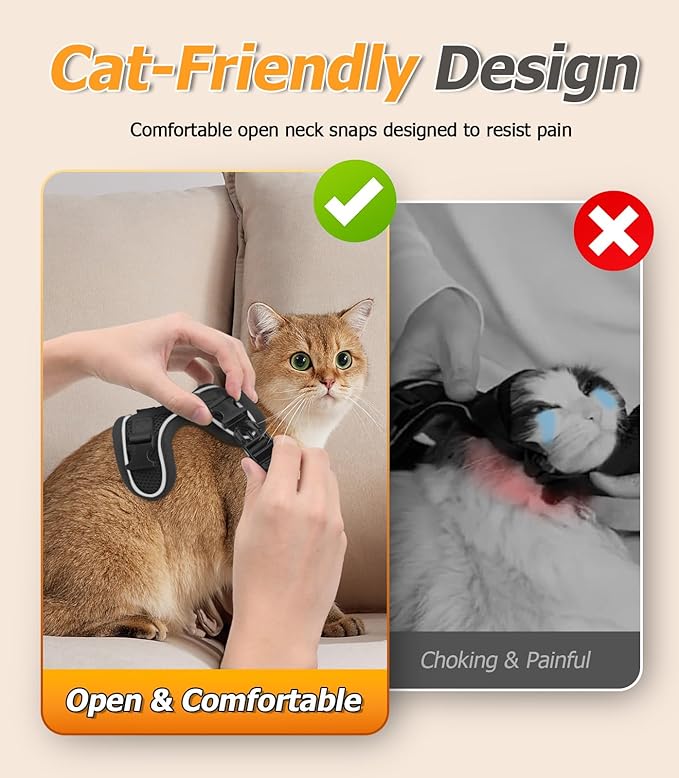 Halypet Cat Harness and Leash Set [MAX Safety 4th-Gen Upgrade] Escape Proof Adjustable Cat Leash Comfortable Soft Vest Easy to Wear Kitten Harness with Reflective Strip for Cats Walking, S Black
