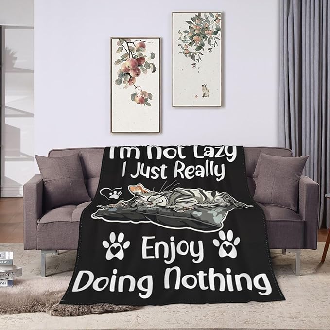 Funny Cats Throw Blanket - Cozy Print Flannel Fleece Soft Plush Fuzzy Warm Lightweight Bedding - Cat Decor Stuff Merch Gifts for Women Men Girls Kids - 50"X40"