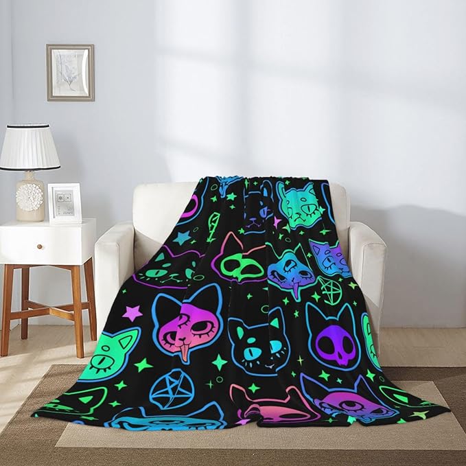 Cat Witchcraft Cartoon Blanket, Soft Blankets Flannel Bed Throw Cozy Lightweight Plush Gifts for Boys Girls Women Men Sofa Couch Bedroom Living Rooms Warm All Season, Home Decor, 80"x60"