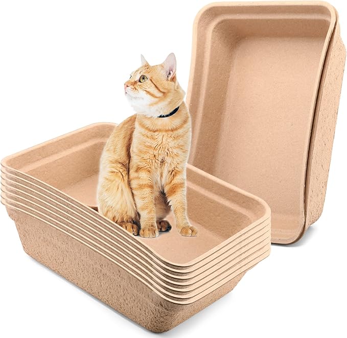 8 Pieces Disposable Litter Boxes for Cats Paper Cat Litter Tray Portable 2 in 1 Kitten Litter Box for Cat, Hamster, Guinea Pig, Mice, Small Animals, 16.7 x 12.8 x 4.1 inch