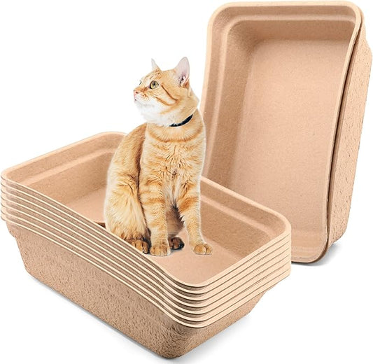 8 Pieces Disposable Litter Boxes for Cats Paper Cat Litter Tray Portable 2 in 1 Kitten Litter Box for Cat, Hamster, Guinea Pig, Mice, Small Animals, 16.7 x 12.8 x 4.1 inch