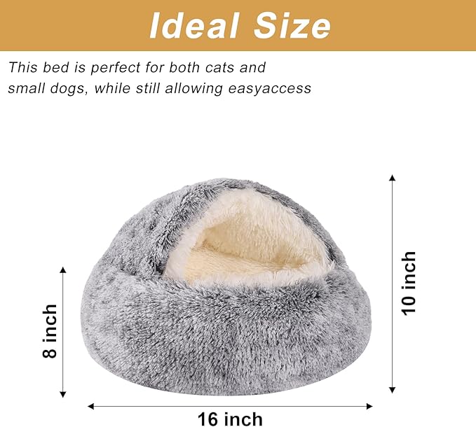 Dog Beds for Small Dogs, Cat Bed Cave, Washable Cute Cat Bed, Cozy Nook Pet Bed for Dogs or Cats, Anti-Slip Puppy Bed Fits up to 5 lbs Pets(Grey, 16" x 16")