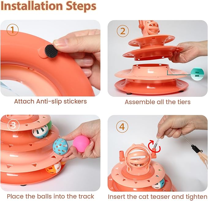 Kitten Toys, Interactive Cat Toys for Indoor Cats, Cat Puzzle Toy, Kitty Toys,cat Toys for Bored Indoor Adult Cats, Cat Ball Toy, Cat Tower with 2 Cat Teasers (Orange)