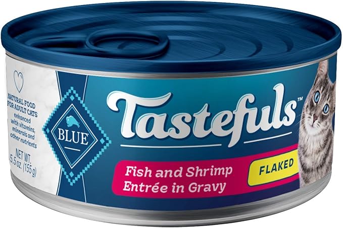 Blue Buffalo Tastefuls Flaked Wet Cat Food, Made with Natural Ingredients, Fish and Shrimp Entrée in Gravy, 5.5-oz Cans (24 Count)