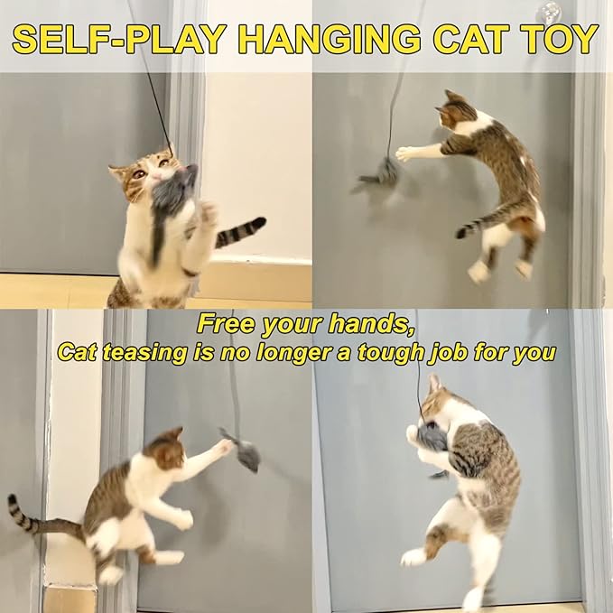 2PCS Hanging Cat Toy, Cat Interactive Toys for Indoor Cats, Home Alone Self Play Cat Toys, Cat Door Toy with Adhesive Hooks, Cat Training Stimulation Kitten Toys, Mouse Indoor Cat Toys Pack