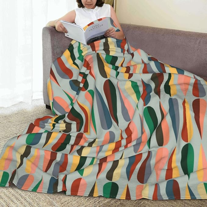 Mid Century Retro Abstract Throw Blanket Soft Cozy Plush Warm Fleece Blanket for Sofa Couch Bed 80"X60"