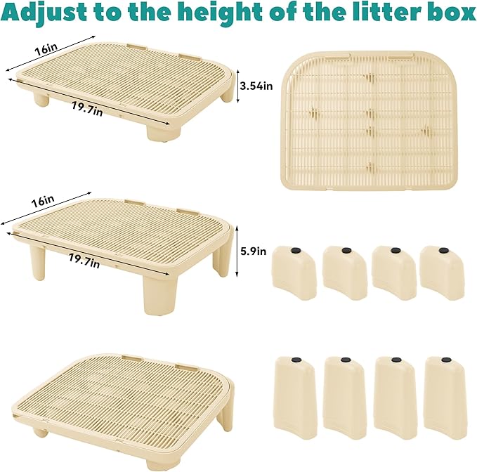 BALAPET Adjustable Cat Ramp for Litter Box Elevated Cat Litter Ramp for Cat Litter Boxes Double Layered Litter Trapper with Filter Function Cat Steps Suitable for Small & Elderly Cats (Beige)