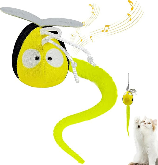 Chirping Cat Toys Hanging Cat Feather Toy - Catnip Interactive Cat Toys for Indoor Cats - Automatic Cat Toy for Cat Exercise & Kicker to Self Play (Bee)