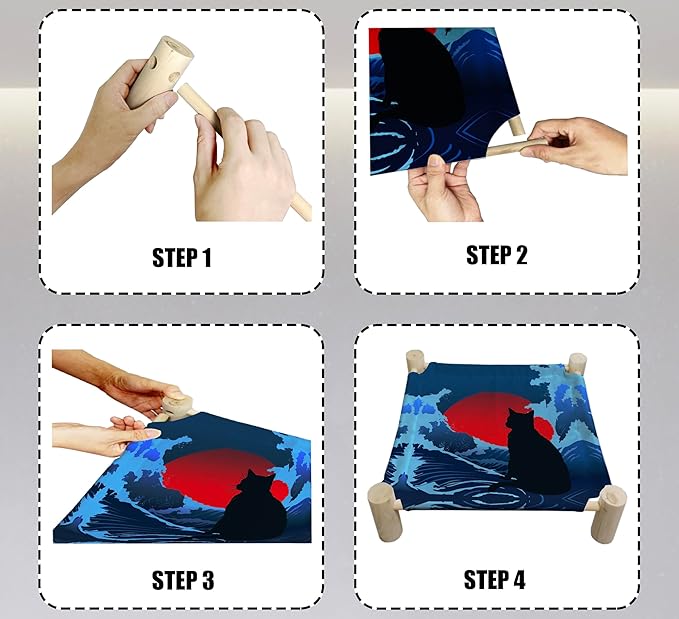 Japanese Waves Cat Beds, Wooden Cat Beds for Indoor Cats, Small Animal Beds for All Seasons, Pet Beds, Cute Cat Hammock