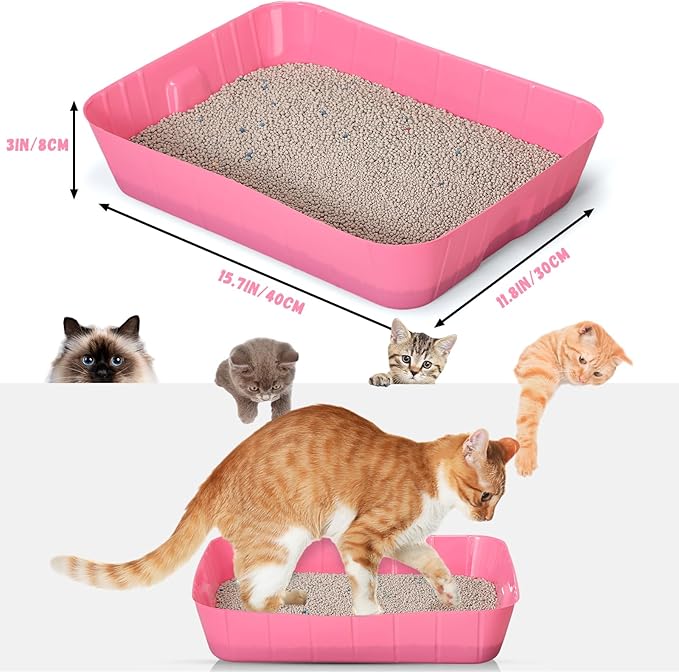 Bokon 25 Pcs Disposable Litter Boxes for Cats Plastic Cat Litter Tray Kitten Litter Pan for Kitty Rabbit Guinea Pig Hamster Pets Supplies Travel Home Toilet, 15.7 x 11.8 x 3 Inches (Pink)