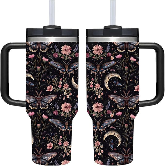 AMZUShome 40 OZ Goth Butterfly Tumbler with Handle.nique Birthday Christmas Gifts for Goth Lover.Personalized 40 OZ Goth Butterfly Tumbler Gifts for Women Men.